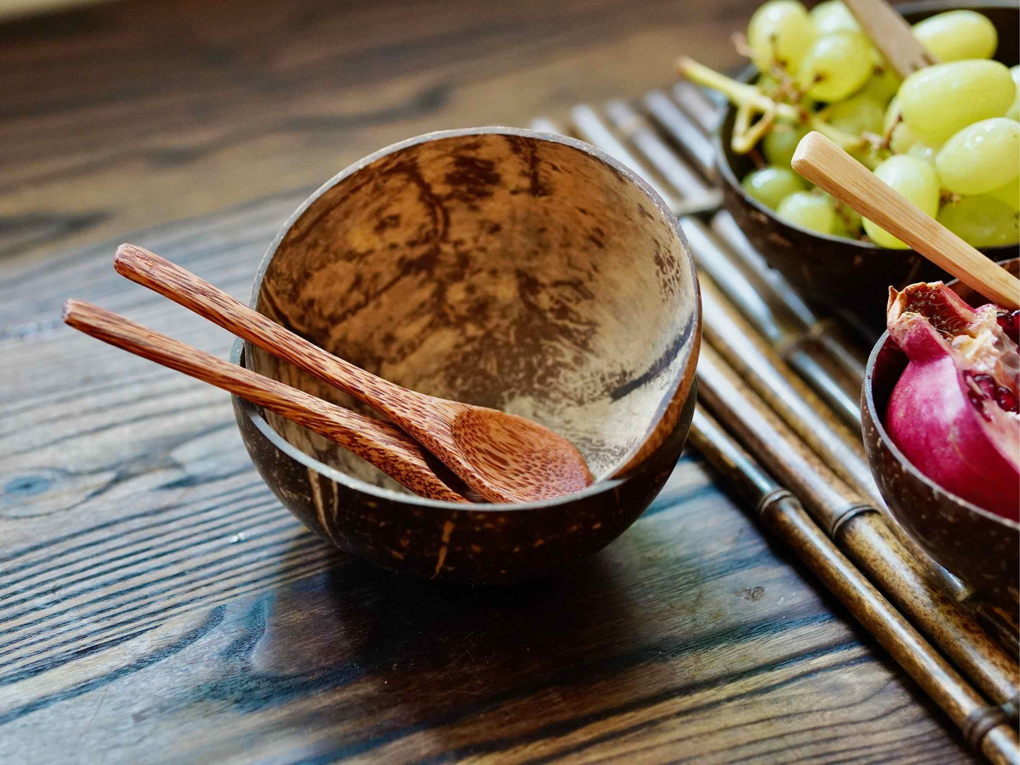 Natural Coconut Bowl with Wooden Spoon
