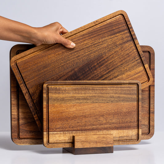 Acacia Wood Cutting Board Set with Stand