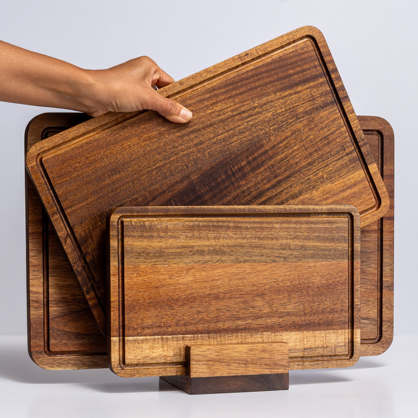 Acacia Wood Cutting Board Set with Stand