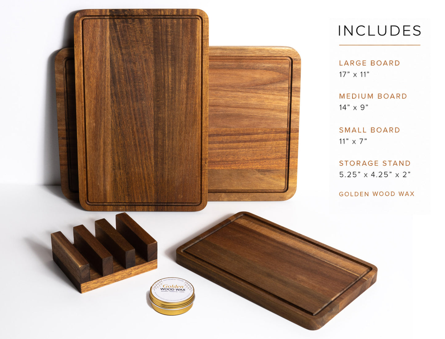 Acacia Wood Cutting Board Set with Stand